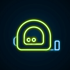 Glowing neon line Roulette construction icon isolated on black background. Tape measure symbol. Colorful outline concept. Vector