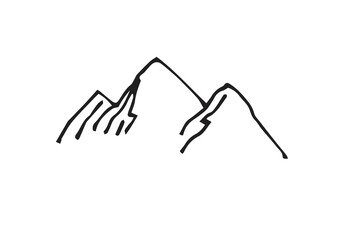 Fototapeta premium Distant mountain cliff. In the style of contour engraving. Sketch sketch. Hand drawing isolated on white background. Vector