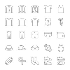 A set of line icons, men’s clothing, personal accessories, icons, vector illustration.
