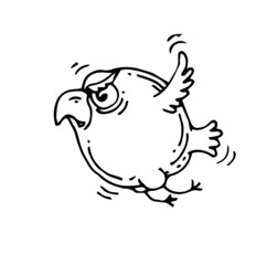 Round funny bird. Cartoon character. Outline sketch. Hand drawing is isolated on a white background. Vector