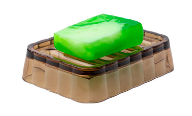 New soap on a dish isolated on white background