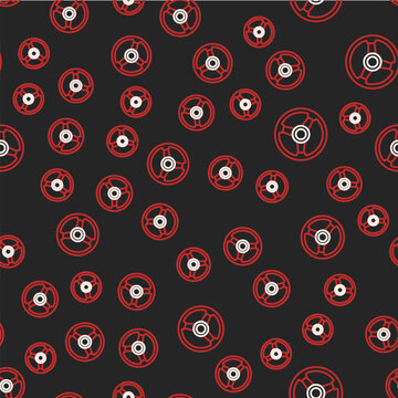 Line Racing simulator cockpit icon isolated seamless pattern on black background. Gaming accessory. Gadget for driving simulation game. Vector