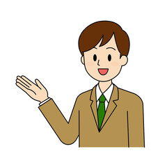 案内先を示しているスーツを着た男性