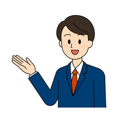 案内先を示しているスーツを着た男性