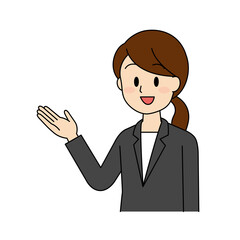 案内先を示しているスーツを着た女性
