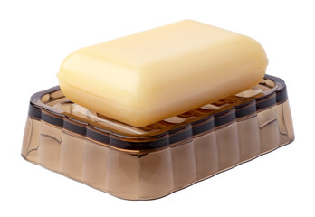 Soap bar on soap dish isolated on white