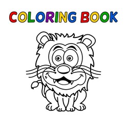 Cute sitting lion for colouring with black and white outlines 