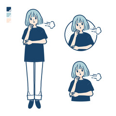 ビッグサイズTシャツを着た女性がため息をついているイラスト