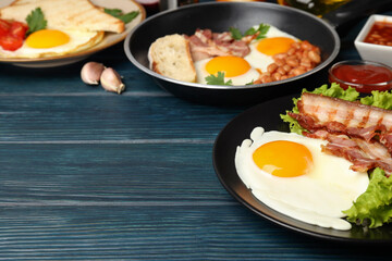 Concept of tasty breakfast on wooden background