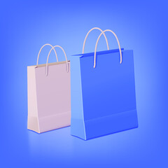 light brown and blue shopping bag, paper bag for mock up on blue background.