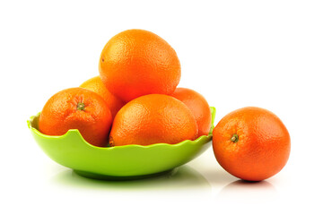 oranges fruit in a bowl on white background.