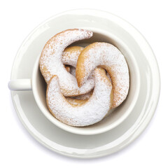 Traditional German or Austrian Vanillekipferl vanilla kipferl cookies in coffee cup