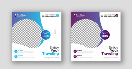 Business social media post square flyer travel banner template