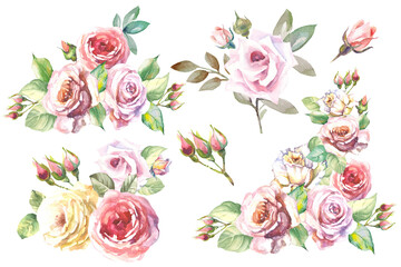 set of roses.watercolor bouquets