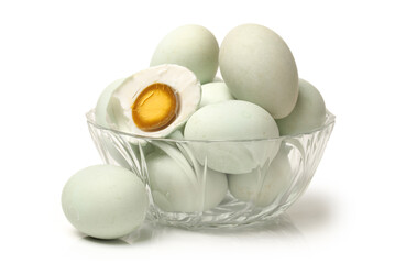 salted duck eggs on white background.