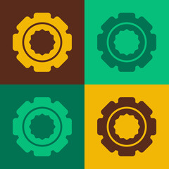 Pop art Gear icon isolated on color background. Cogwheel gear settings sign. Cog symbol. Vector