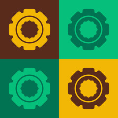 Pop art Gear icon isolated on color background. Cogwheel gear settings sign. Cog symbol. Vector