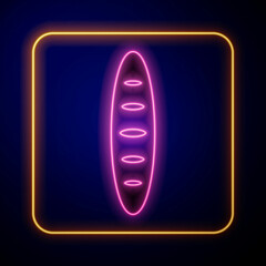 Glowing neon French baguette bread icon isolated on black background. Vector