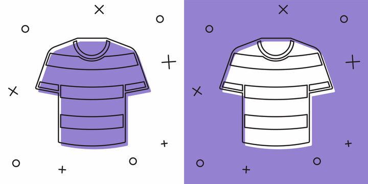 Set Striped sailor t-shirt icon isolated on white and purple background. Marine object. Vector