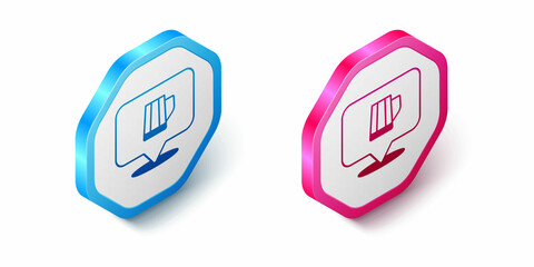 Isometric Wooden beer mug icon isolated on white background. Hexagon button. Vector