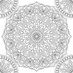 Vector drawing for coloring book. Geometric floral pattern. Contour drawing on a white background. Mandala.