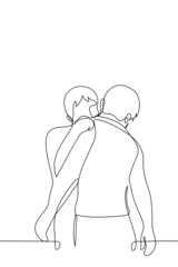 man biting neck of another - one line drawing vector. concept of vampire drinking blood of his victim, scene from fantasy horror movie; energetic vampire