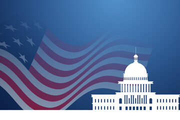 President's Day Background With American Washington building Silhouette, Flag and Copy Space Area, suitable to place on content with that theme