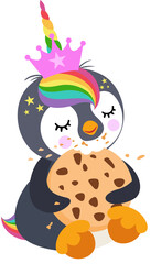 Obraz na płótnie Canvas Cute unicorn penguin eating cookie
