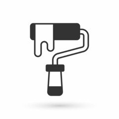 Grey Paint roller brush icon isolated on white background. Vector