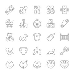 A set of line icons, baby, newborn, baby equipment, icons, vector illustration.
