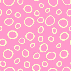 Spotty abstract vector seamless pattern. Random rings, dots, circles, spots, stains, bubbles, stones. Design for fabric, funny cute print. Irregular random texture. Repetitive graphic background