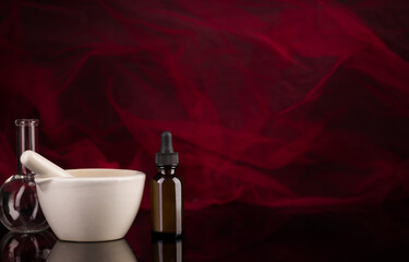 Natural medicine, afrophysia. Conceptual image, mockup. Red background, backgroundst place.