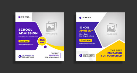 School admission social media post and web banner square flyer template