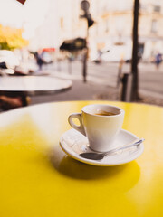 Espresso coffee on a cafe terrace in Paris France - obrazy, fototapety, plakaty