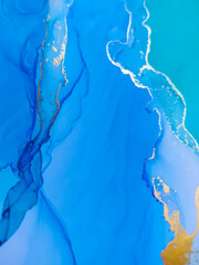 Background texture of alcohol ink in blue color.  Abstract  paint with drops and stains.
