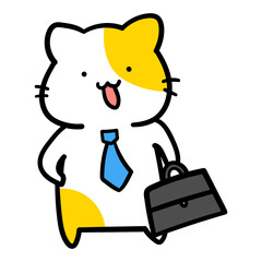 新入社員なかわいいねこのキャラクターの手書き風イラスト