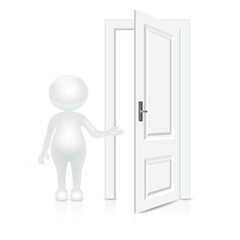 person and a open door isolated on a white background
