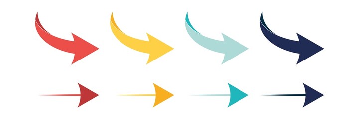 Arrow icon set. Colored arrow symbols. Arrow of different types. Arrow isolated vector graphic elements.