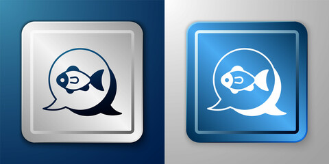 White Fish icon isolated on blue and grey background. Silver and blue square button. Vector