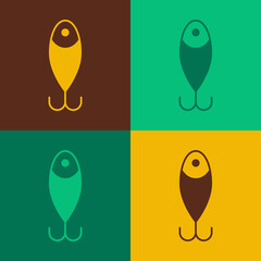Pop art Fishing lure icon isolated on color background. Fishing tackle. Vector