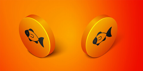 Isometric Fish icon isolated on orange background. Orange circle button. Vector