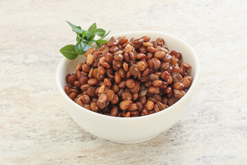 Boiled lentil in the bowl