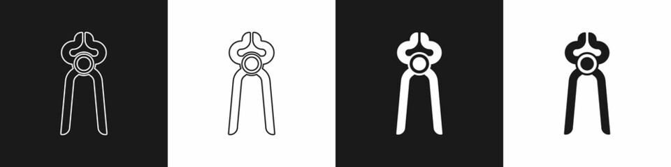Set Blacksmith pliers tool icon isolated on black and white background. Vector