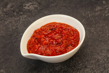 Tomato spicy sauce in the bowl