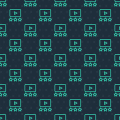 Green line Film or movie cinematography rating or review icon isolated seamless pattern on blue background. Vector