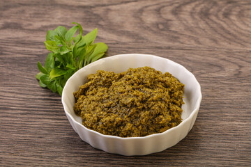 Green sauce pesto with basil