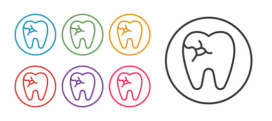 Set line Tooth with caries icon isolated on white background. Tooth decay. Set icons colorful. Vector