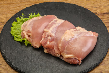 Raw chicken boneless and skinless leg