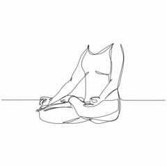 Continuous one simple single abstract line drawing of yoga lotus position in silhouette on a white background. Linear stylized.