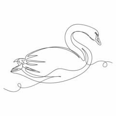 Continuous one simple single abstract line drawing of swan animal bird concept in silhouette on a white background. Linear stylized.